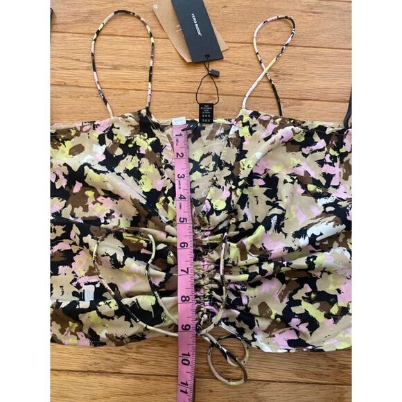 NWT VERO MODA women's dark color splattered Sleeveless ruched crop top size med - Picture 5 of 7